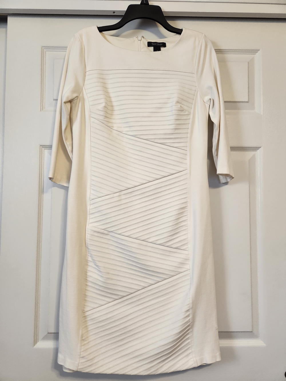 White House Black Market Ivory Textured Shift Dress - Three-Quarter Sleeve